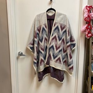 Cream, burgundy and blue cape. Reversible